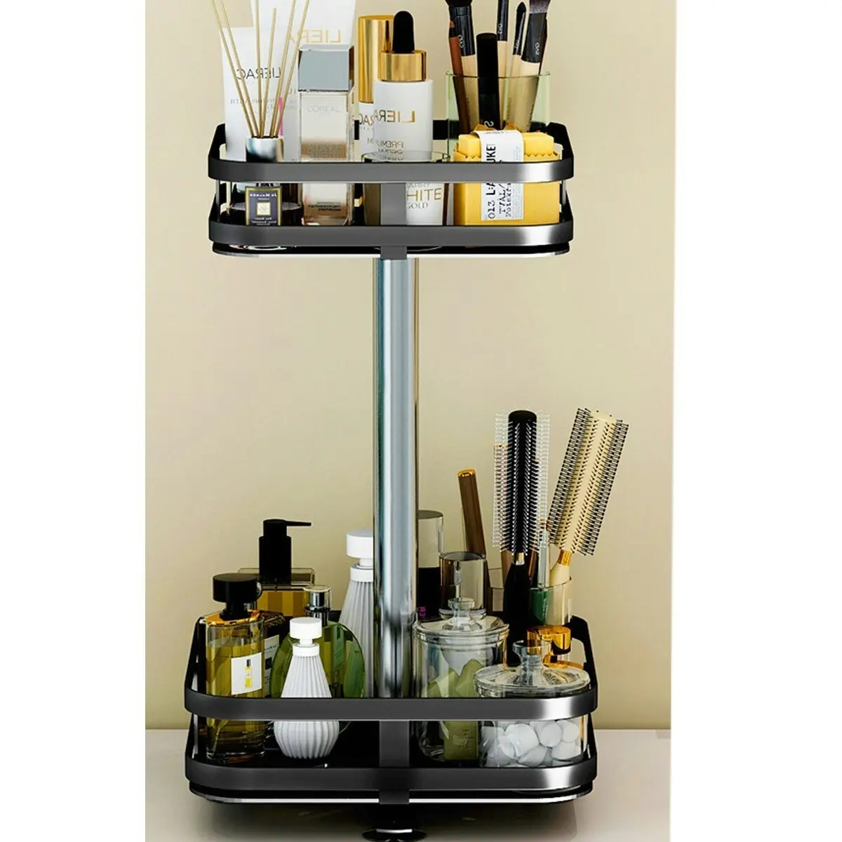 Viviendo Square Rotating Spice Rack Organiser for Pantry, Kitchen Countertop,  Multitiered in Carbon Steel