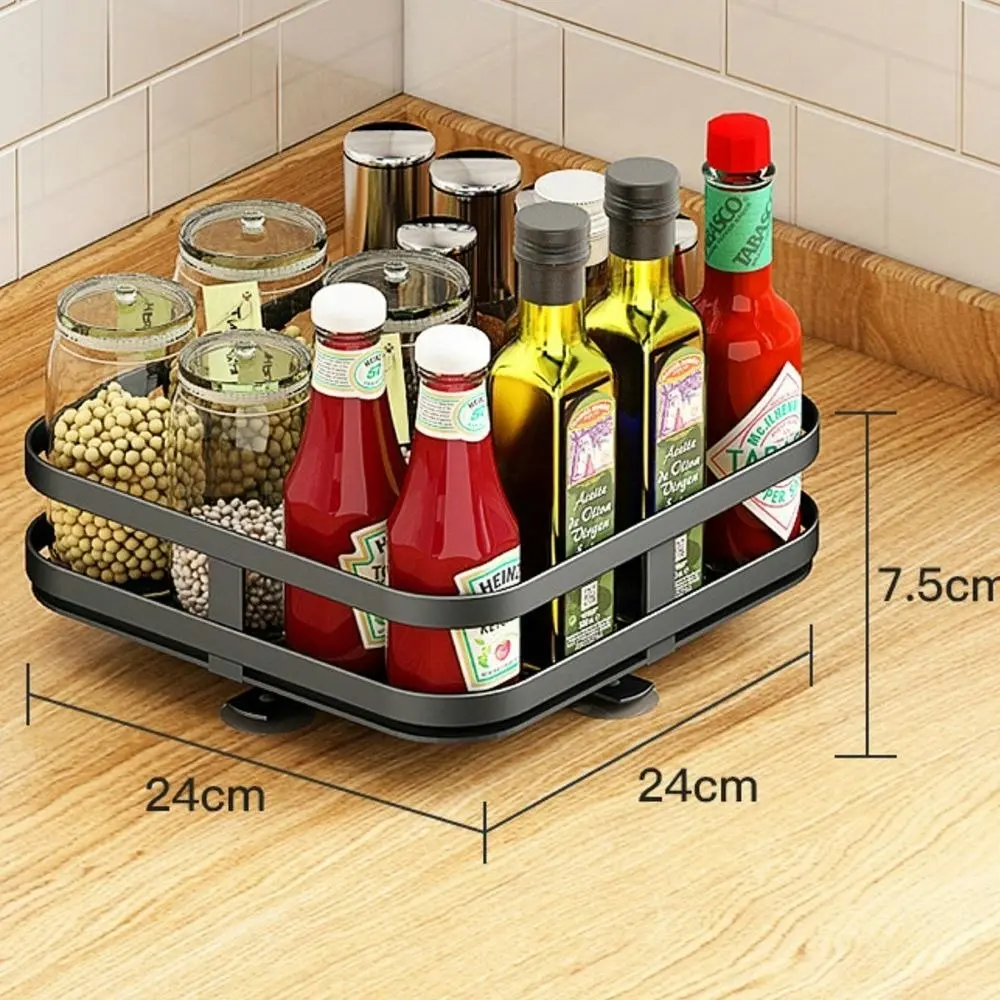 Viviendo Square Rotating Spice Rack Organiser for Pantry, Kitchen Countertop,  Multitiered in Carbon Steel