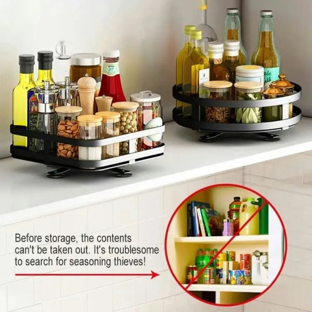 Viviendo Square Rotating Spice Rack Organiser for Pantry, Kitchen Countertop,  Multitiered in Carbon Steel