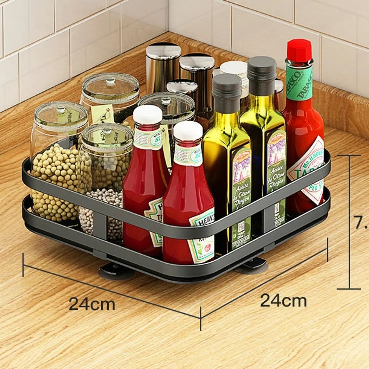 Viviendo Square Rotating Spice Rack Organiser for Pantry, Kitchen Countertop,  Multitiered in Carbon Steel