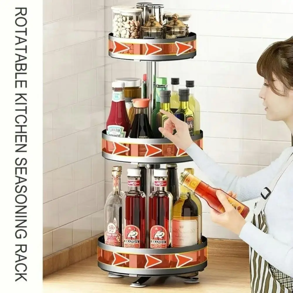 Viviendo Square Rotating Spice Rack Organiser for Pantry, Kitchen Countertop,  Multitiered in Carbon Steel