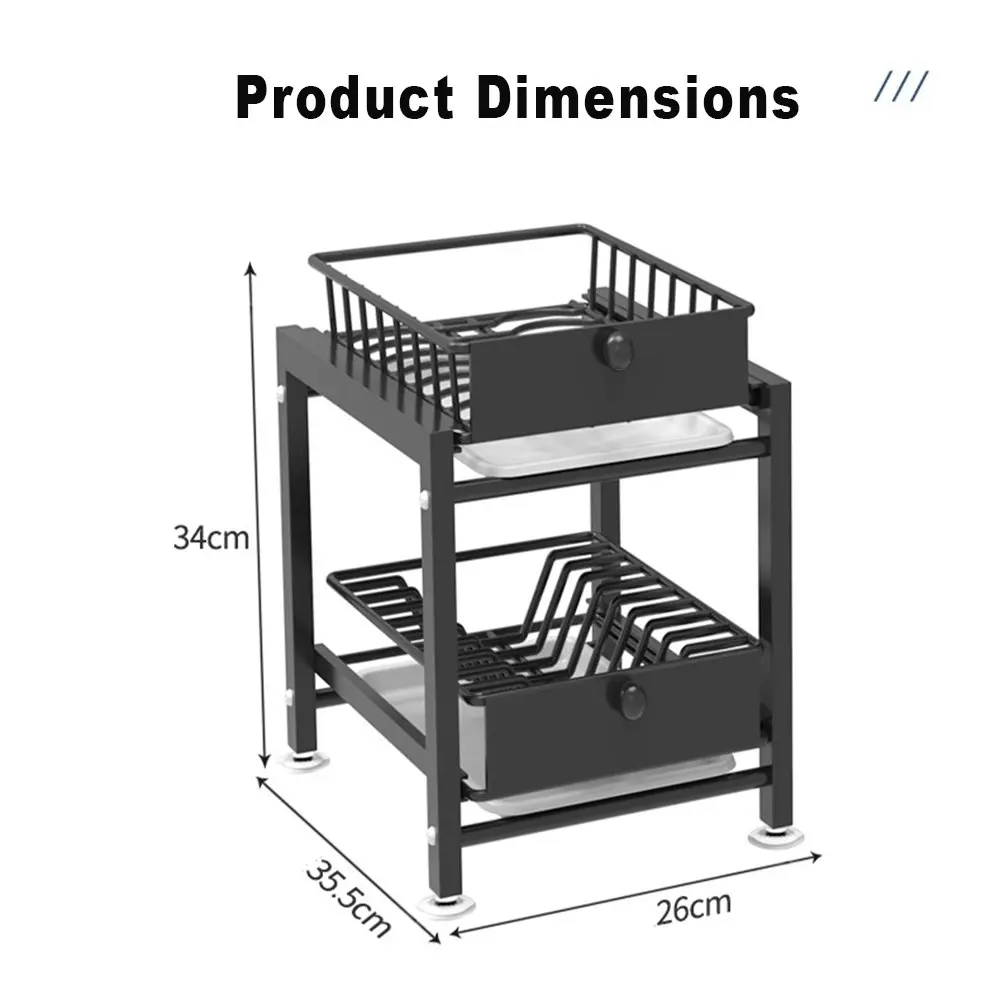 Viviendo 2 layer Square Dish Drying Rack, Carbon Steel Kitchen Counter Dish Drainer in White