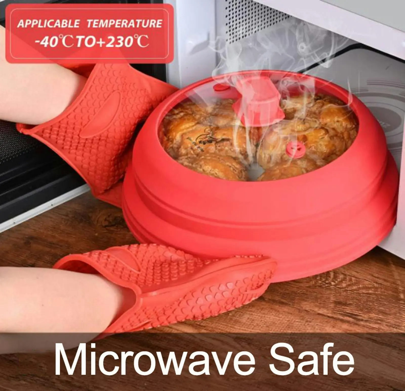 Viviendo Microwave Vented Glass Cover and Multifunction Silicone Splatter Guard Lid - Red Large