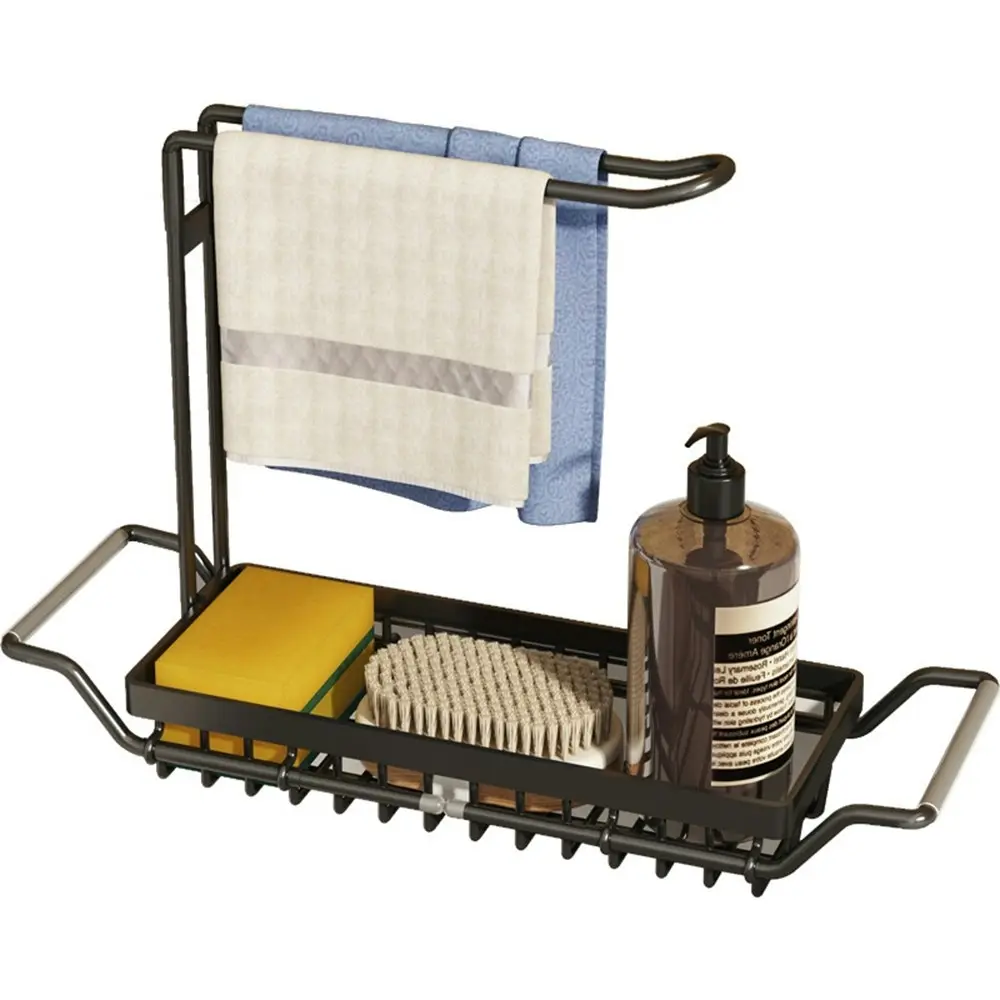 Expandable In-Sink Dish Drying Rack, Over the Sink Kitchen Caddy with Handles and Tea Towel Rack