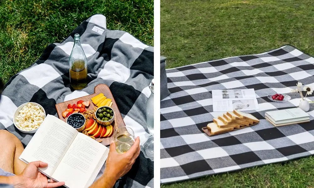 Viviendo 150x200cm Waterproof Outdoor Picnic Rug Blanket Classic - Grey Tile