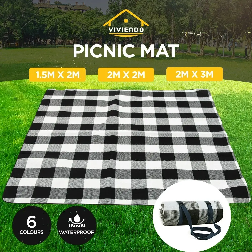 Viviendo 200x300cm Waterproof Outdoor Picnic Rug Blanket Class - Grey Tile