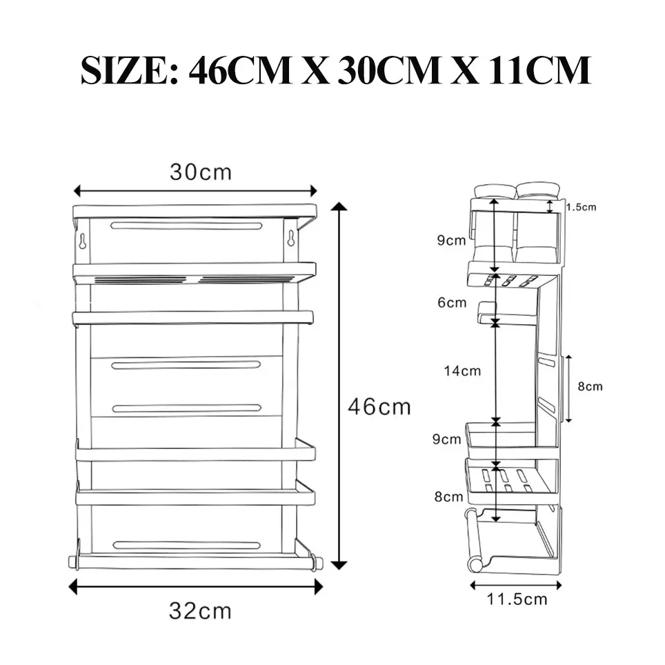 Viviendo Magnetic Fridge Storage Shelf with Paper Towel Holder Kitchen Spice Rack Organiser - White