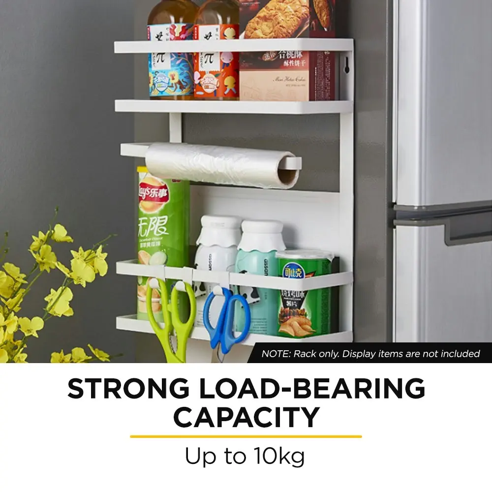 Viviendo Magnetic Fridge Storage Shelf with Paper Towel Holder Kitchen Spice Rack Organiser - White