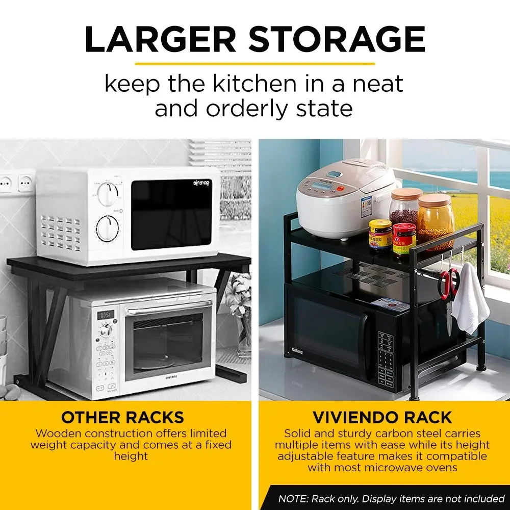 Viviendo Microwave Oven Shelf Rack Adjustable Metal Kitchen Organiser Storage 2 Tier - White