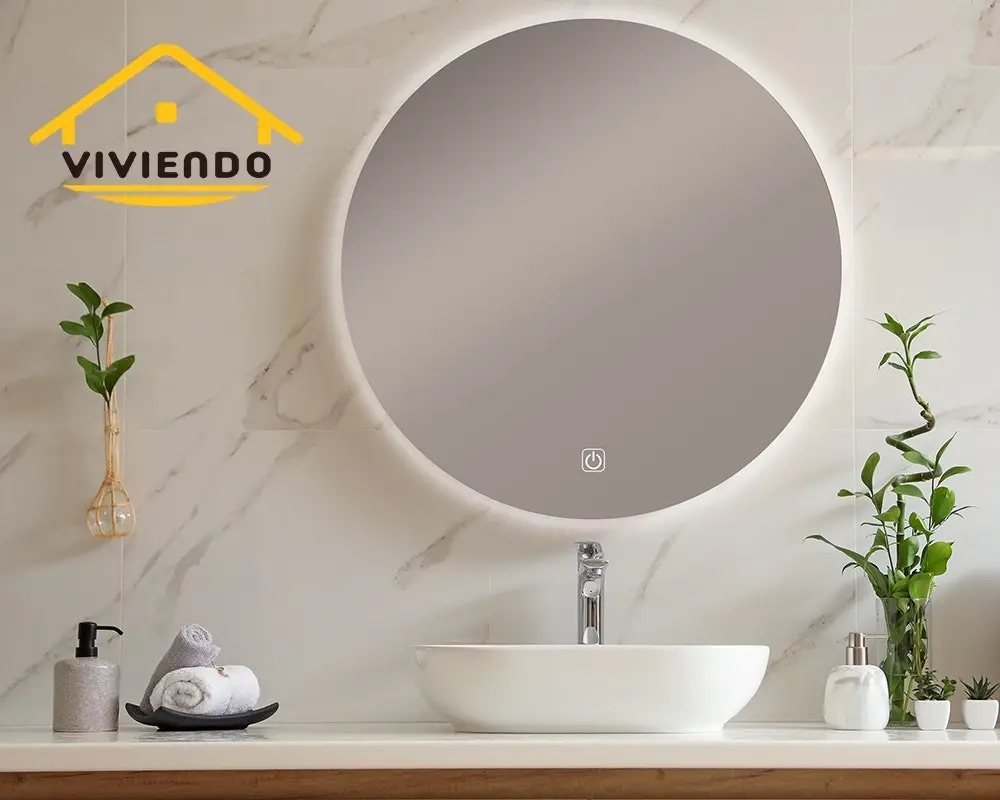 Viviendo 50cm Round LED Mirror Anti-Fog Wall Mounted Bathroom Vanity Dimmable LED Light with Touch Switch