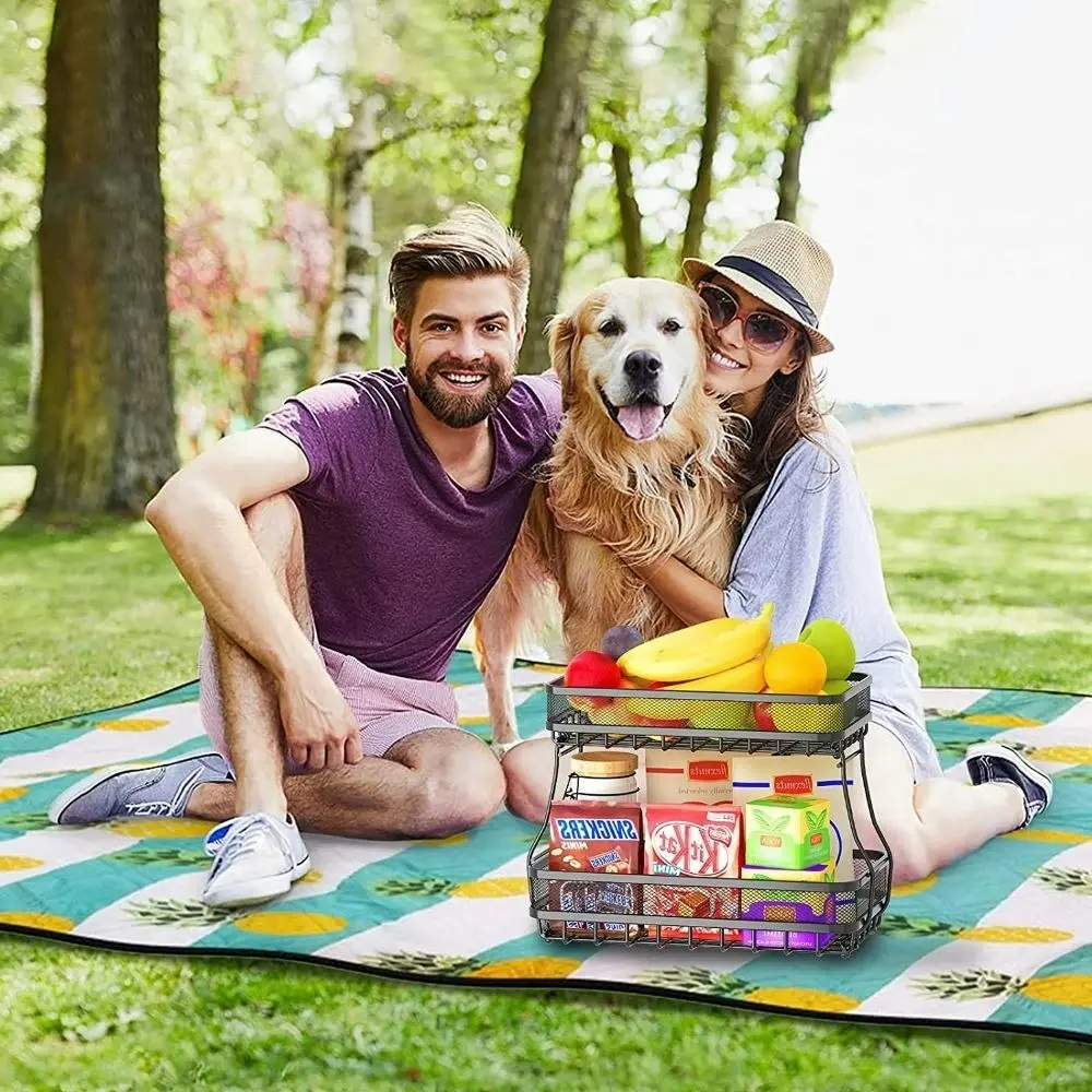 Viviendo 2 Tier Fruit Bowl Carbon Steel Kitchen Fruit and Vegetable Storage Basket