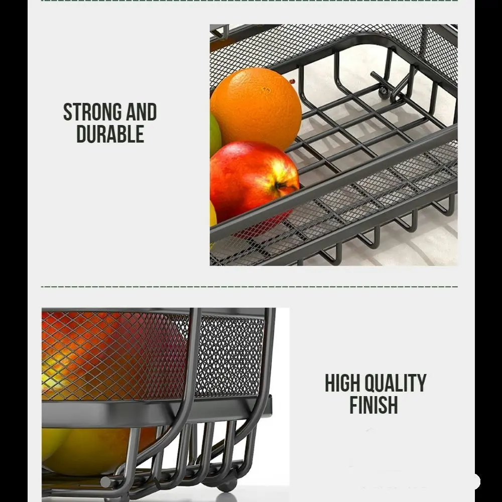 Viviendo 2 Tier Fruit Bowl Carbon Steel Kitchen Fruit and Vegetable Storage Basket