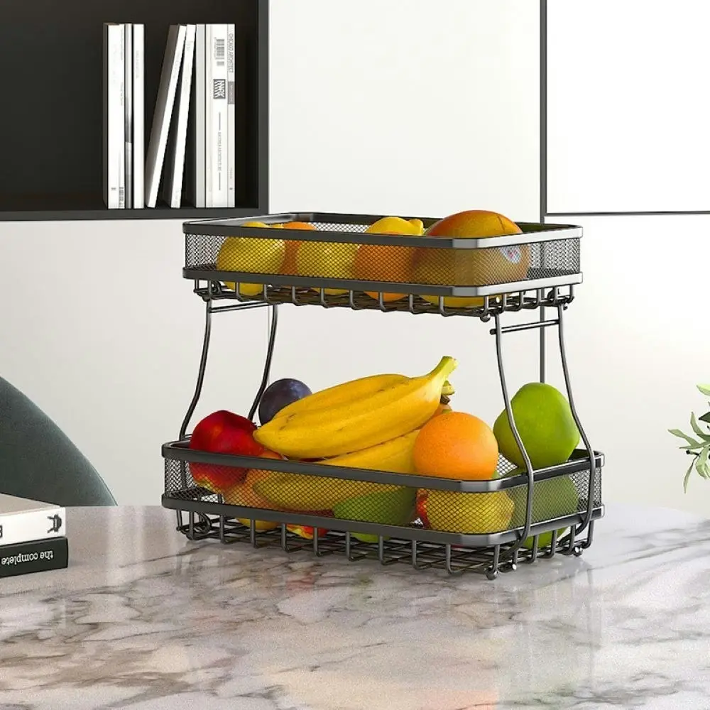 Viviendo 2 Tier Fruit Bowl Carbon Steel Kitchen Fruit and Vegetable Storage Basket