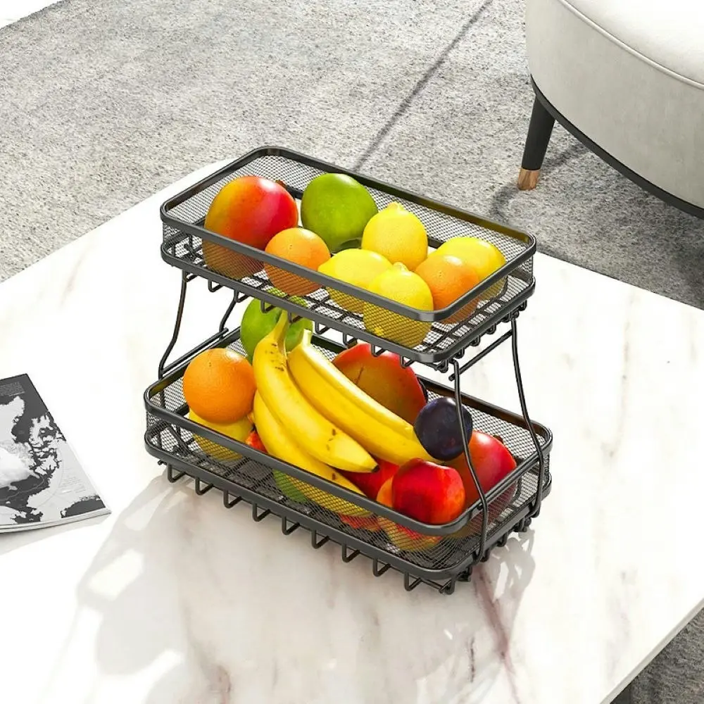 Viviendo 2 Tier Fruit Bowl Carbon Steel Kitchen Fruit and Vegetable Storage Basket