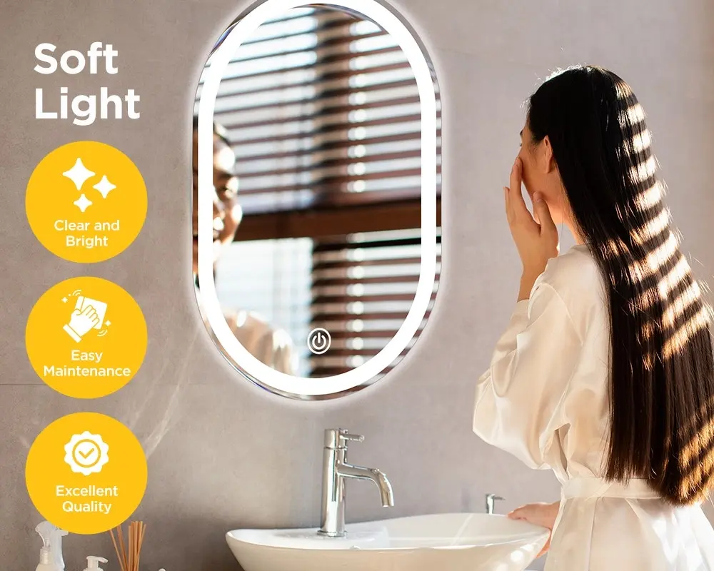 Viviendo LED Anti-Fog Mirror 45cm x 100cm Oval Wall Mounted Bathroom Vanity Dimmable LED Light with Touch Switch