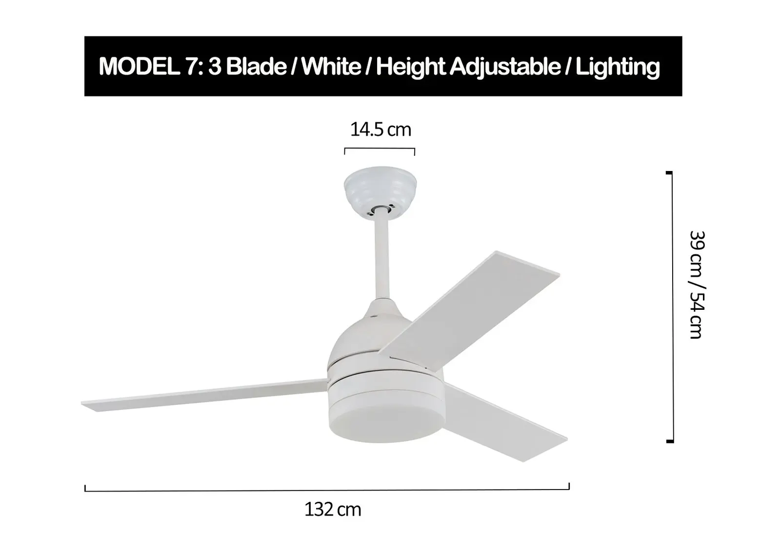 Viviendo 52 Inch 3 Blade Whisper AC Ceiling Fan with LED Light with 3 Speed Remote Control - White