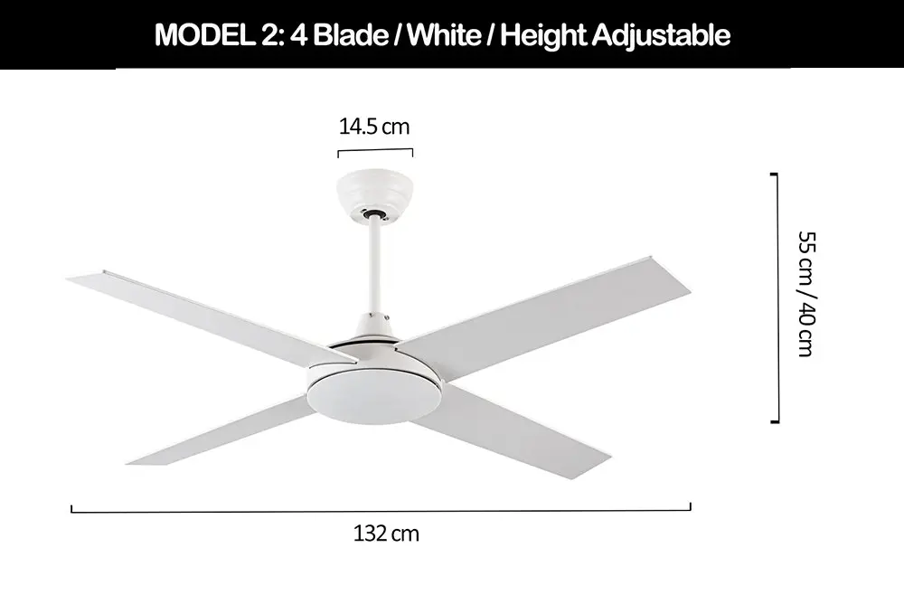 Viviendo 52 Inch 4 Blade Ceiling Fan with 3 Speed Remote Control - White