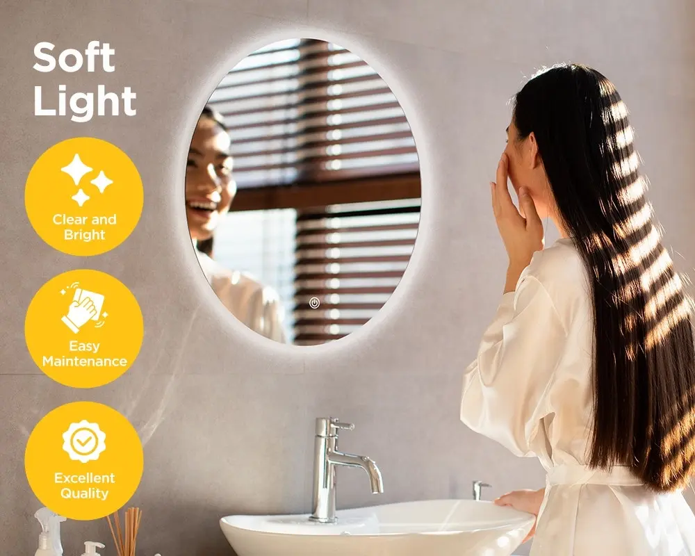 Viviendo 70cm Round LED Mirror Anti-Fog Wall Mounted Bathroom Vanity Dimmable LED Light with Touch Switch