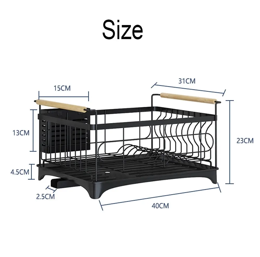 Viviendo Dish Drying Rack, Kitchen Counter Dish Drainer with Cutlery Holder, Drip Tray and Handles