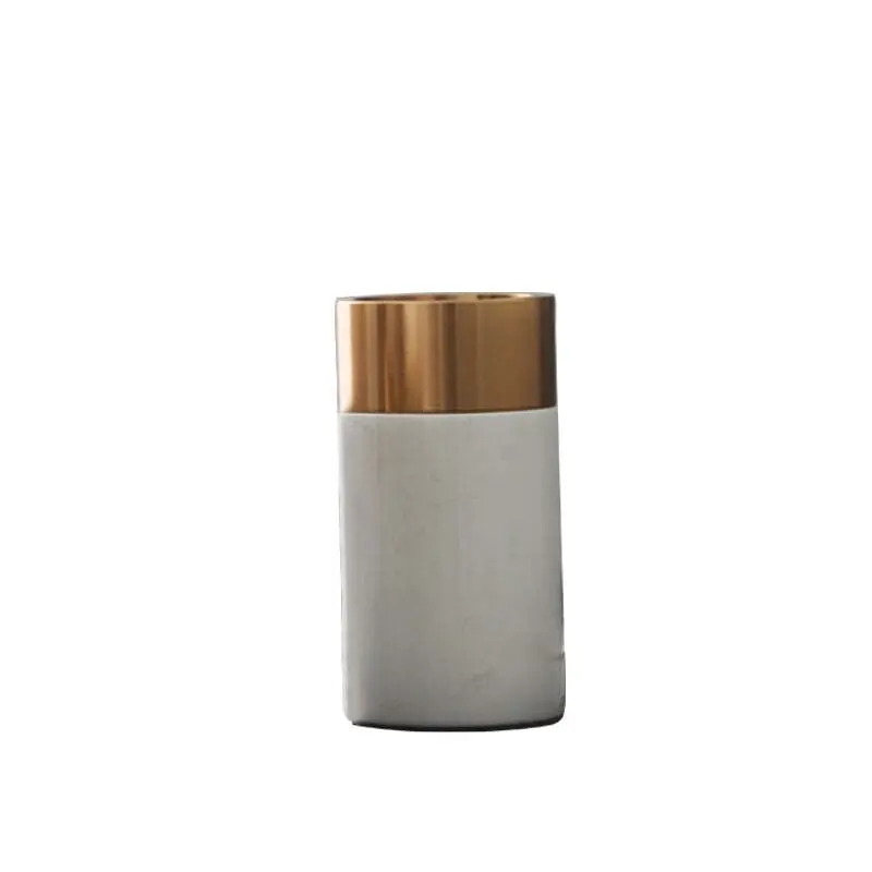 Viviendo Decorative Gold Peak Flower Vase in Aluminium & Marble Stone