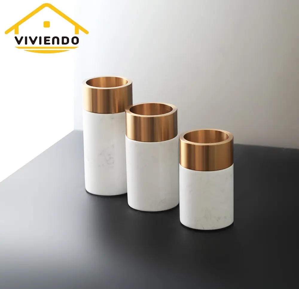 Viviendo Decorative Gold Peak Flower Vase in Aluminium & Marble Stone