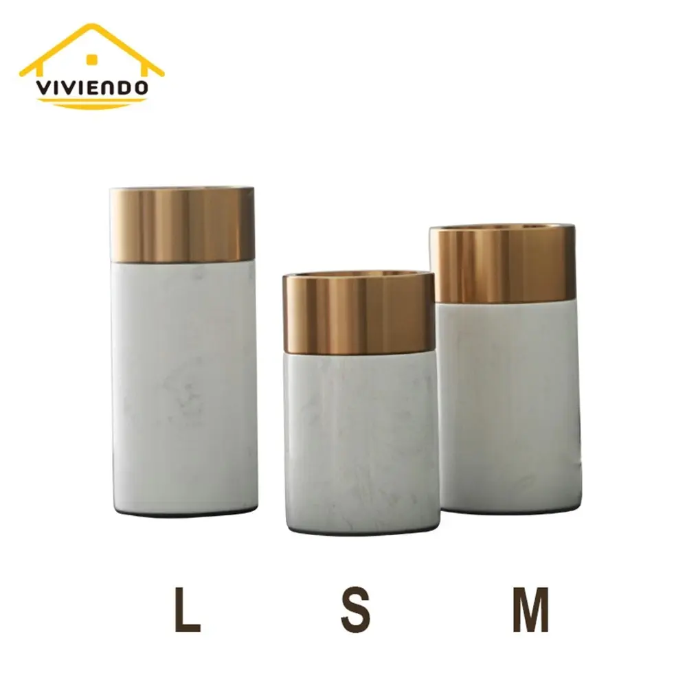 Viviendo Decorative Gold Peak Flower Vase in Aluminium & Marble Stone