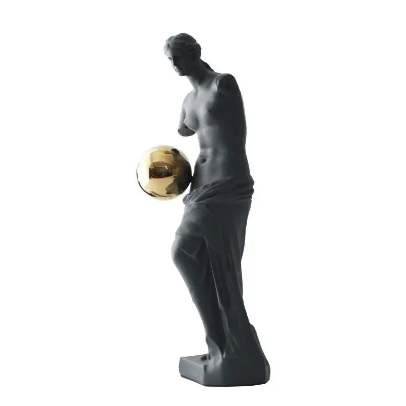 Viviendo Statue of Venus Art Sculpture with Golden Globe in Resin & Stainless Steel