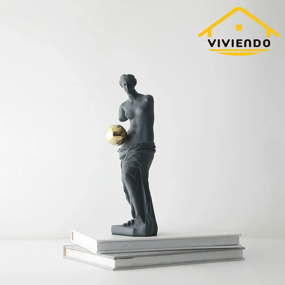 Viviendo Statue of Venus Art Sculpture with Golden Globe in Resin & Stainless Steel