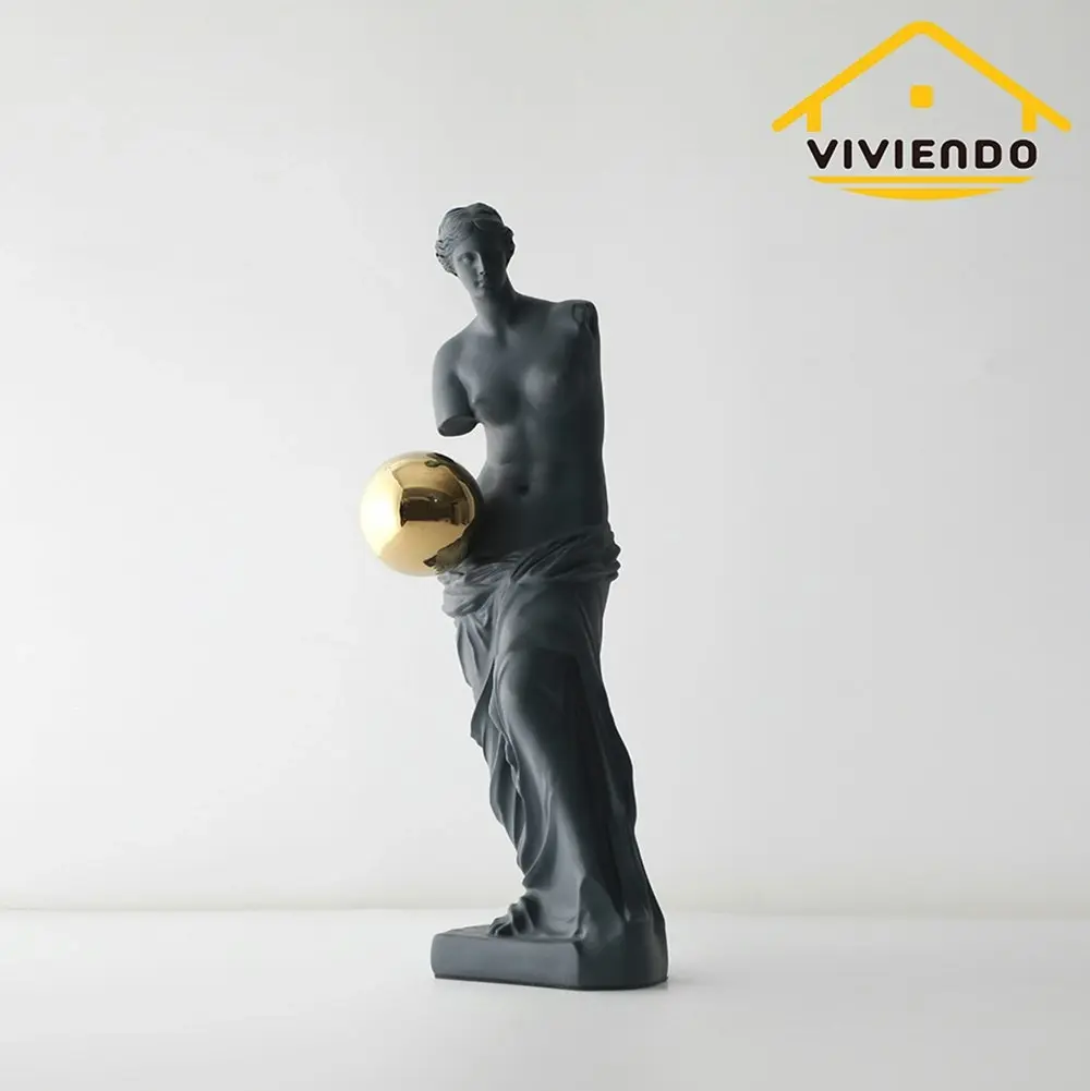 Viviendo Statue of Venus Art Sculpture with Golden Globe in Resin & Stainless Steel