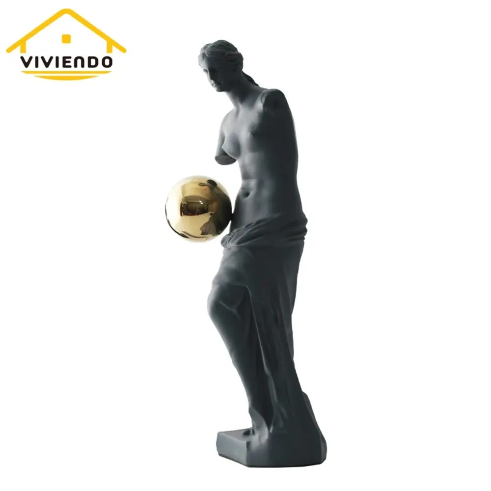 Viviendo Statue of Venus Art Sculpture with Golden Globe in Resin & Stainless Steel