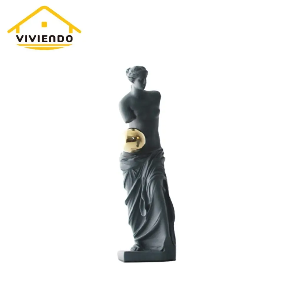 Viviendo Statue of Venus Art Sculpture with Golden Globe in Resin & Stainless Steel