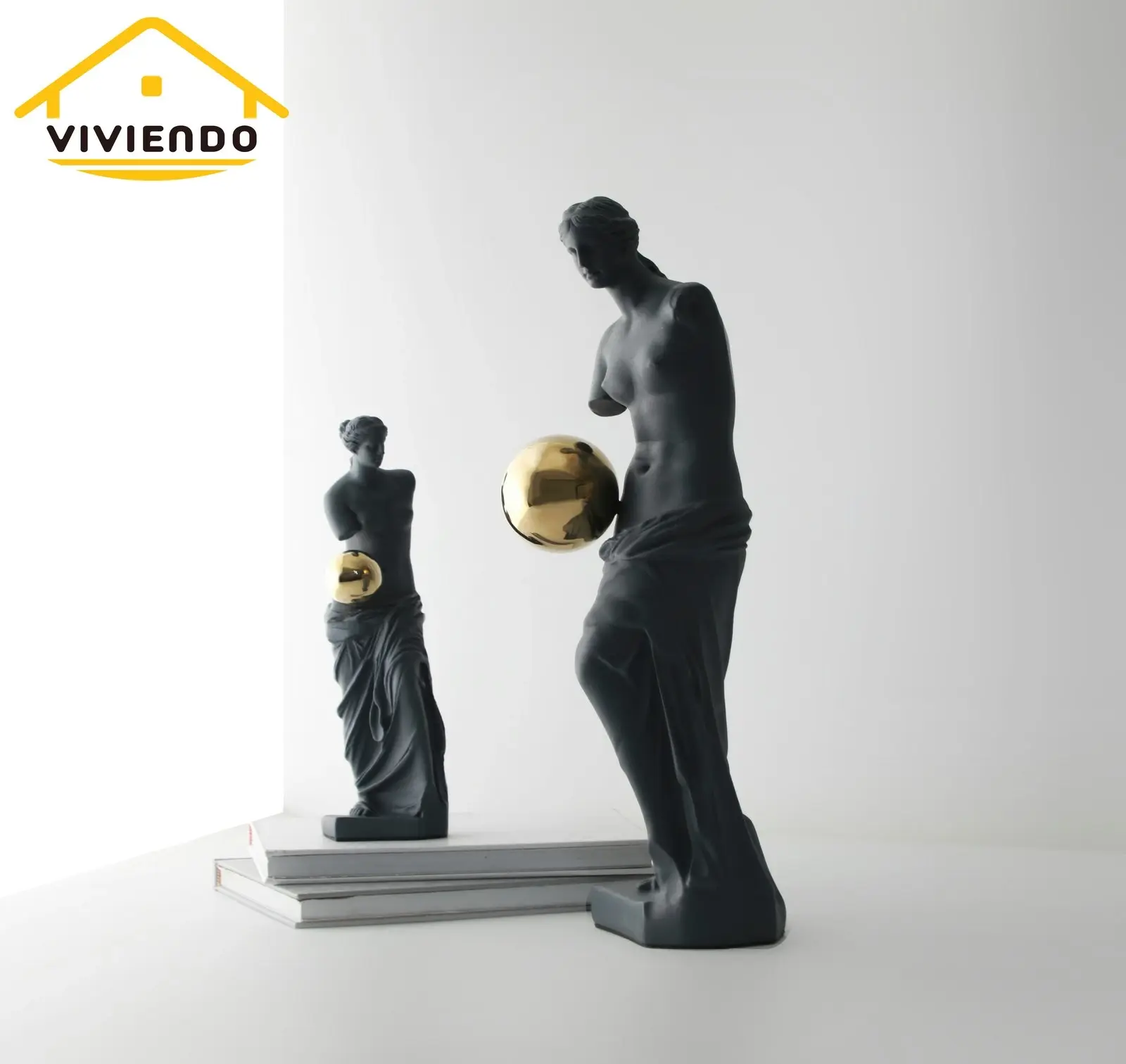 Viviendo Statue of Venus Art Sculpture with Golden Globe in Resin & Stainless Steel