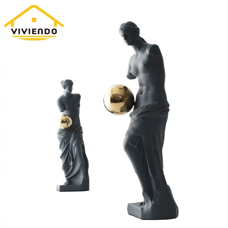 Viviendo Statue of Venus Art Sculpture with Golden Globe in Resin & Stainless Steel