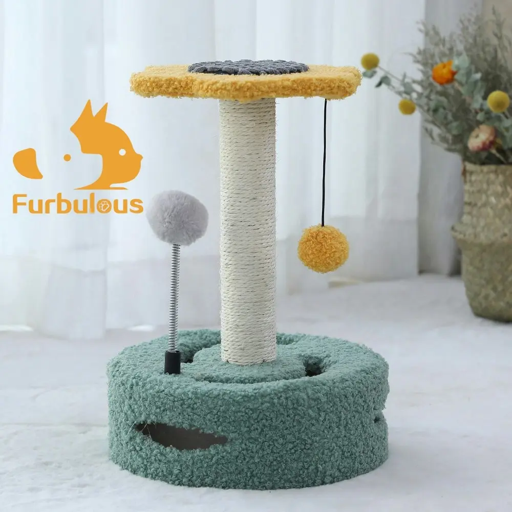 Furbulous Daisy Cat Scratching Post with 2 Bobs and Play Compartment