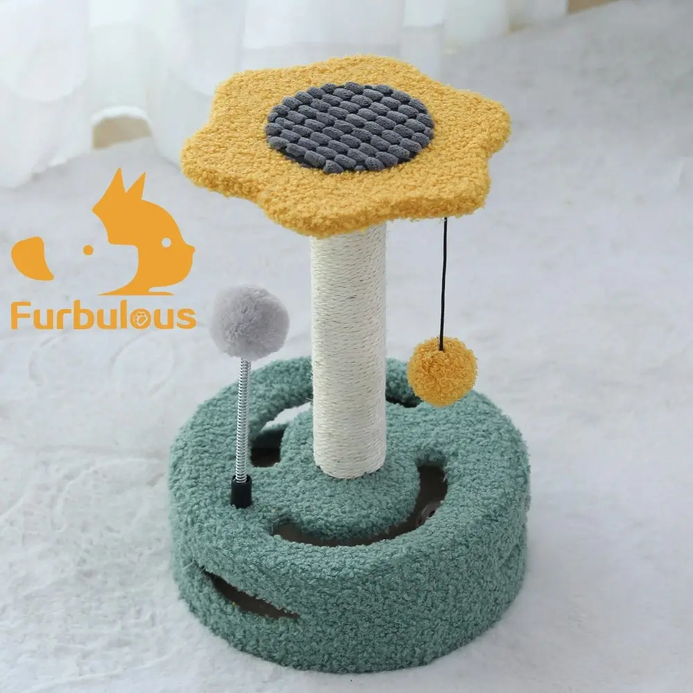 Furbulous Daisy Cat Scratching Post with 2 Bobs and Play Compartment