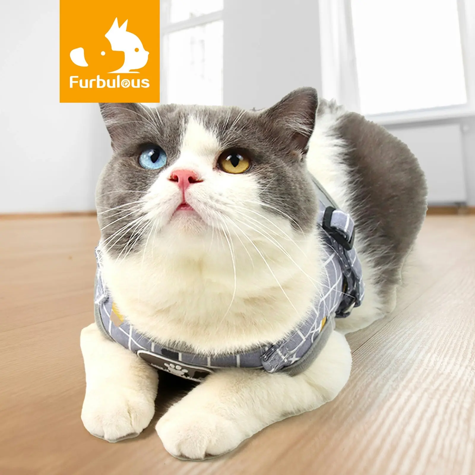 Furbulous No Pull Cat Small Dog Harness and Lead Set Adjustable Reflective Step-in Vest Puppy Jacket - Grey