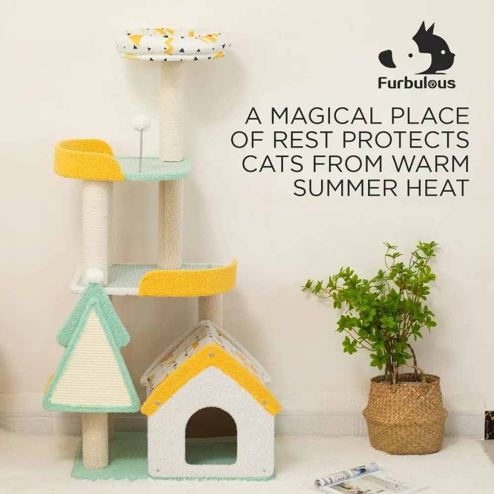 Furbulous 1.3m Cat Tree Tower & Scratching post with Cooling Straw Mat - Fairy Land