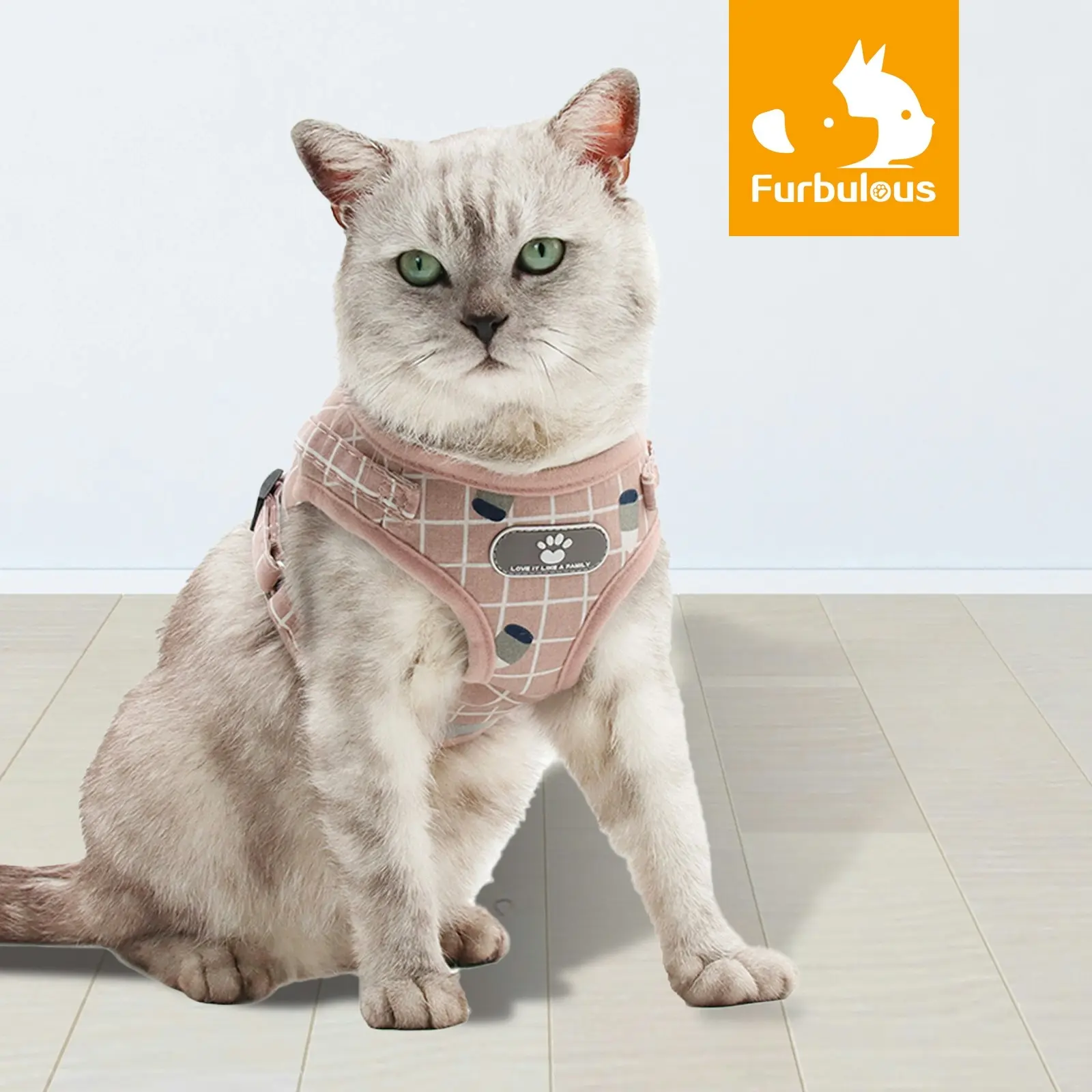 Furbulous No Pull Cat Small Dog Harness and Lead Set Adjustable Reflective Step-in Vest Harnesses Mesh Padded Plaid Escape Proof Puppy Jacket