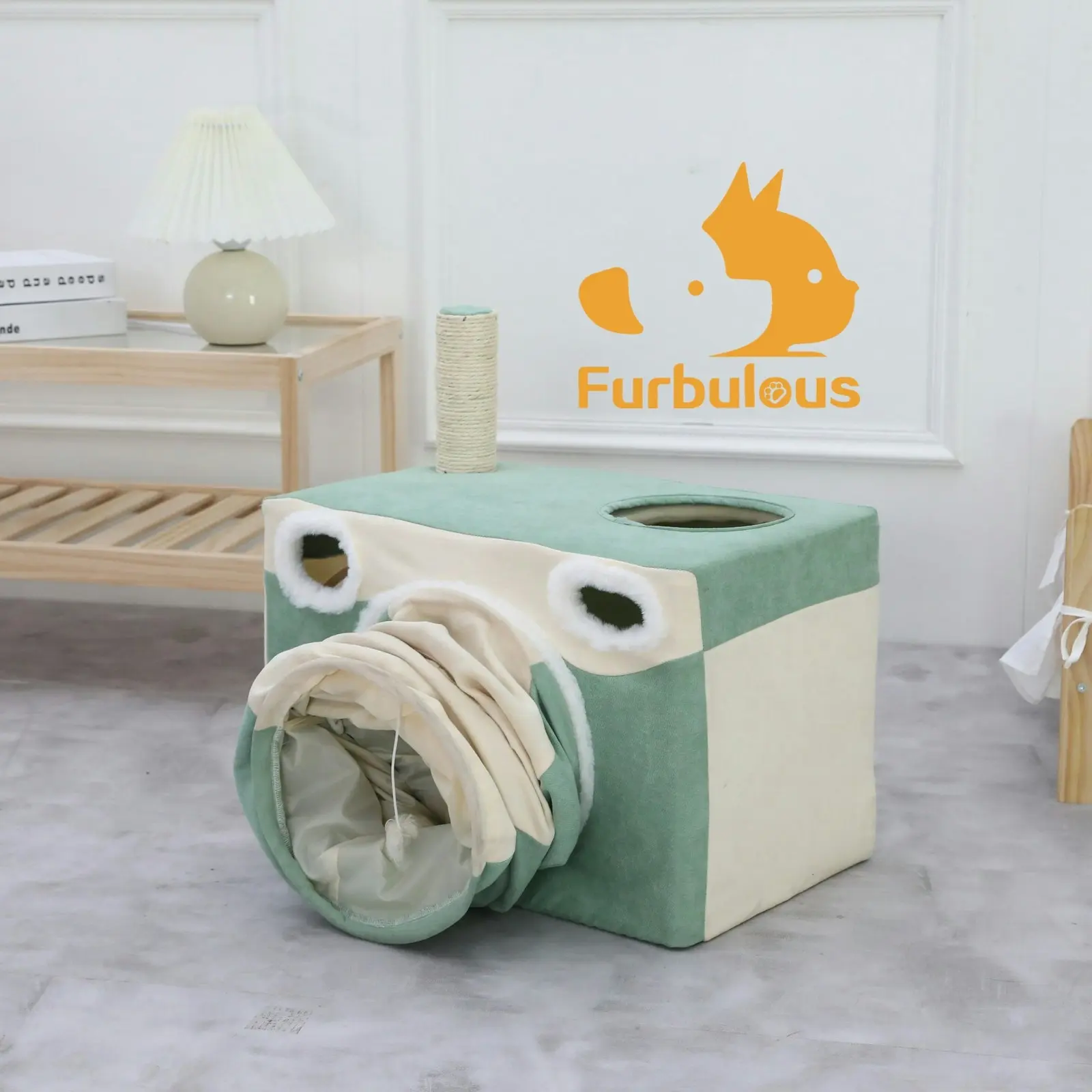 Furbulous Cat Tunnel with Hideaway Box and Scratching Post - Camera Shape