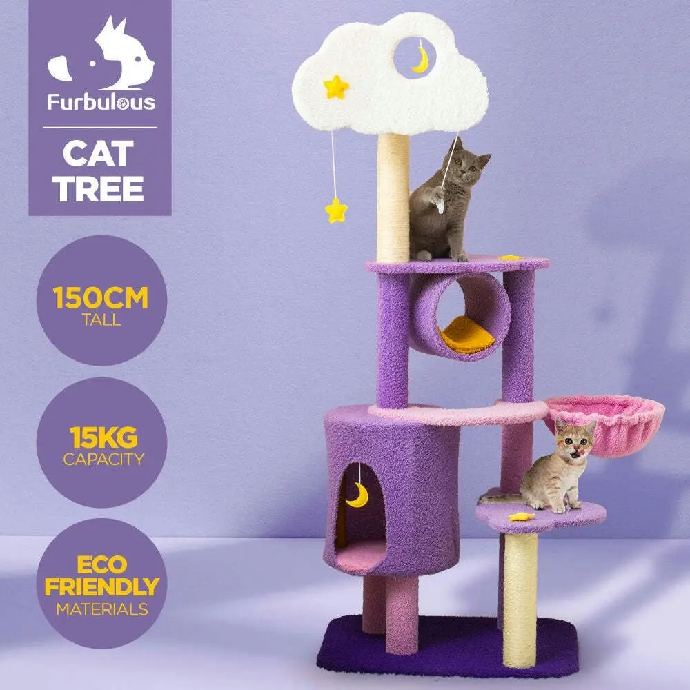 Furbulous 1.5m Cat Tree Scratching Post and Adventure Cat Tower - Star and Moon