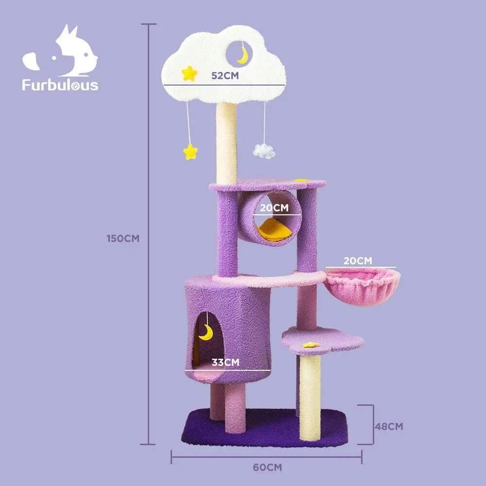 Furbulous 1.5m Cat Tree Scratching Post and Adventure Cat Tower - Star and Moon