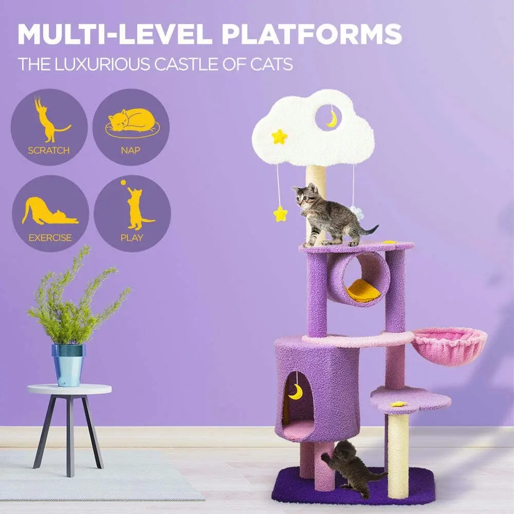 Furbulous 1.5m Cat Tree Scratching Post and Adventure Cat Tower - Star and Moon