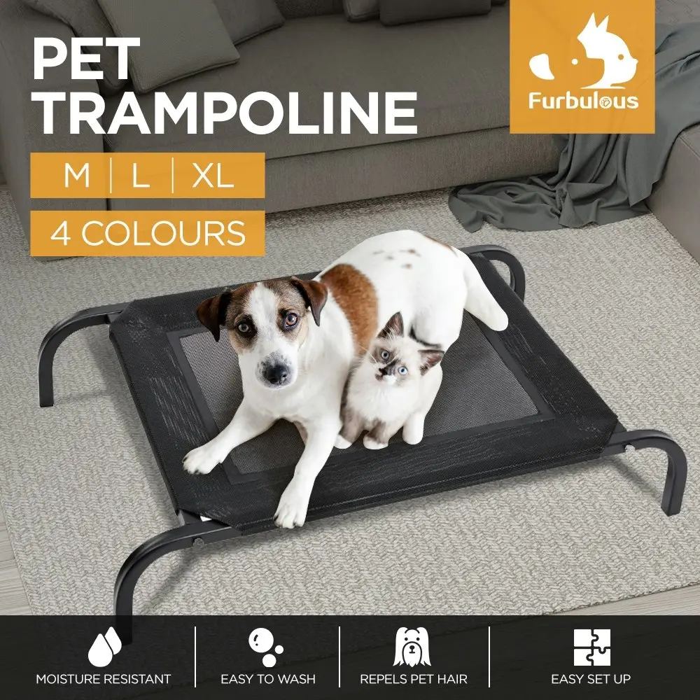 Furbulous Elevated Cooling Pet Bed Steel Frame Trampoline Indoor Outdoor Pets Dogs Large - Black