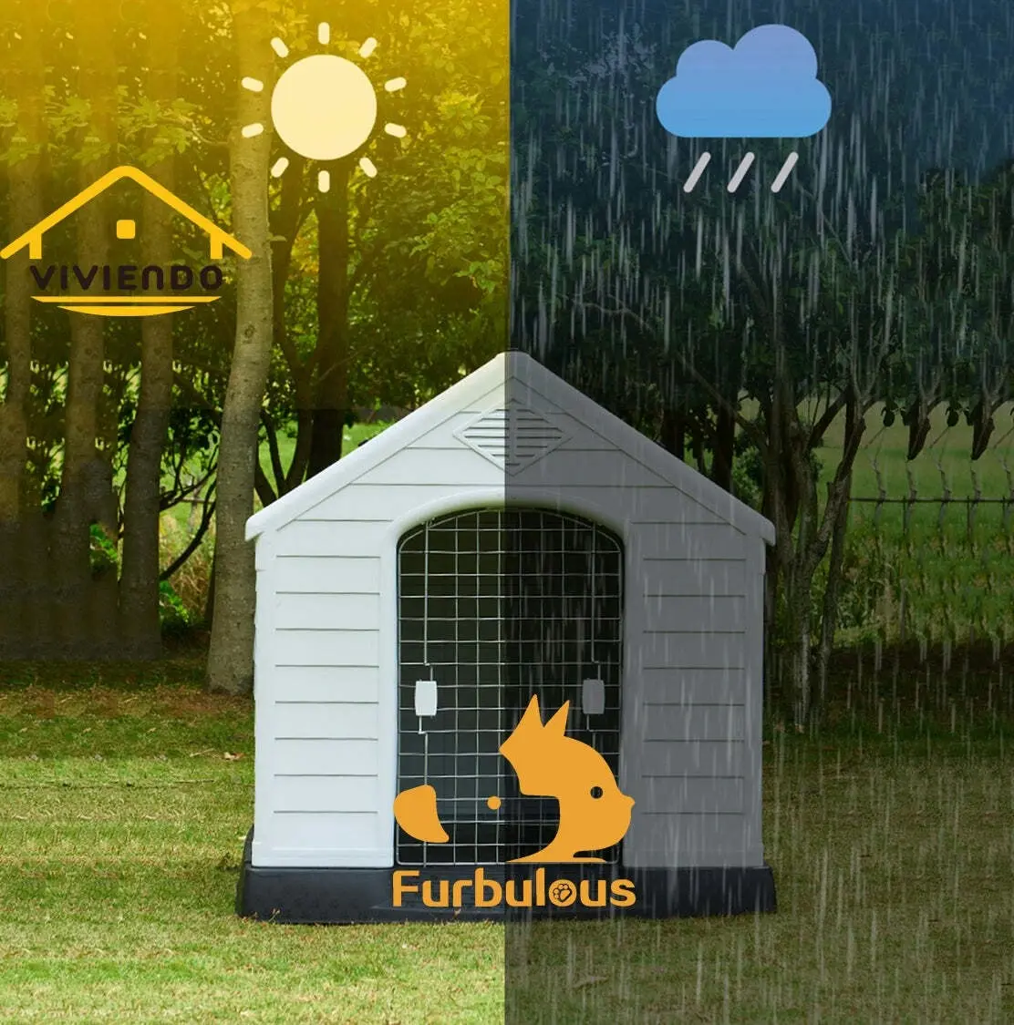 Furbulous Dog Kennel and Indoor Outdoor Heavy Duty Dog House - Slate Roof