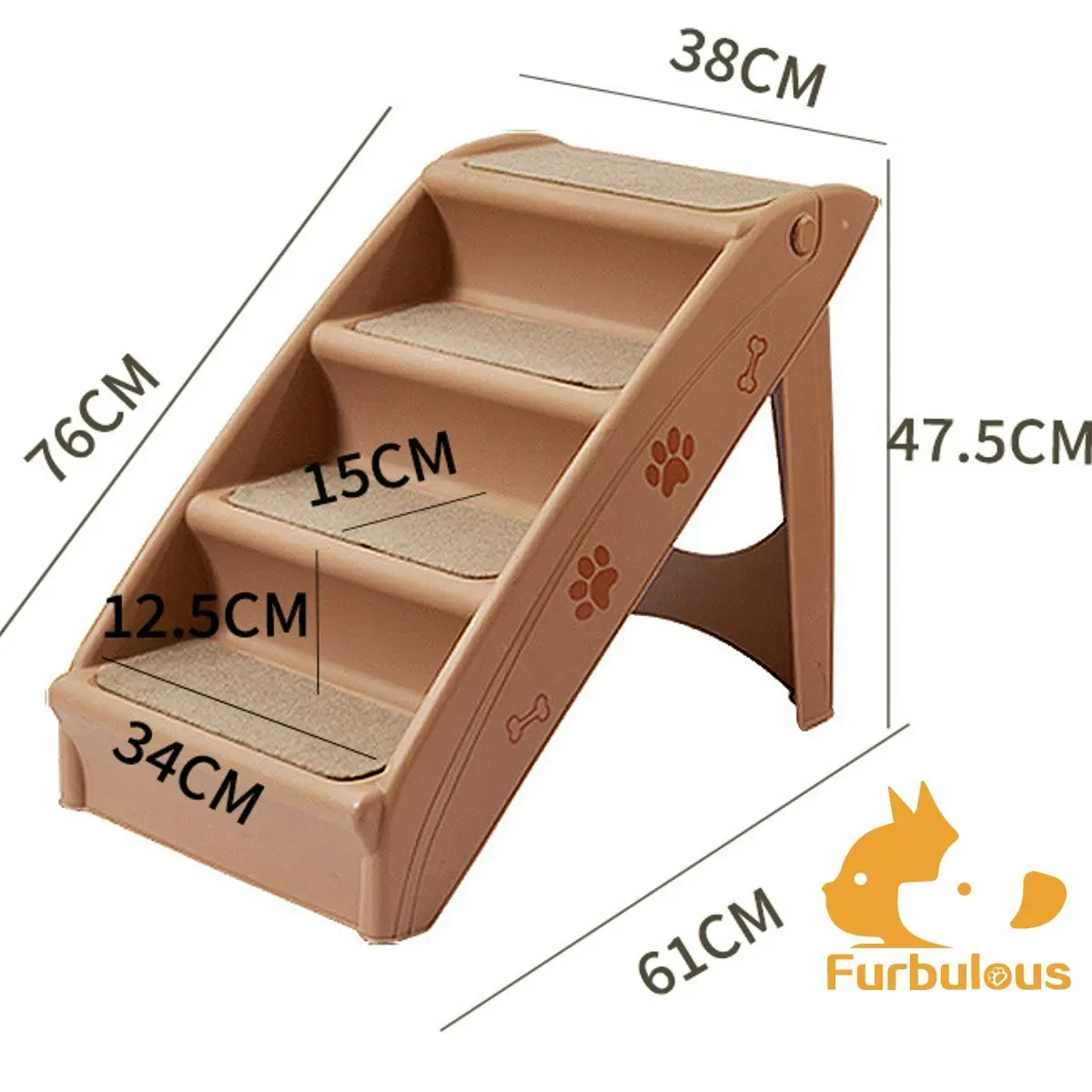 Furbulous Foldable Pet Stairs Portable Lightweight Indoor Ladder for Dog or Cat