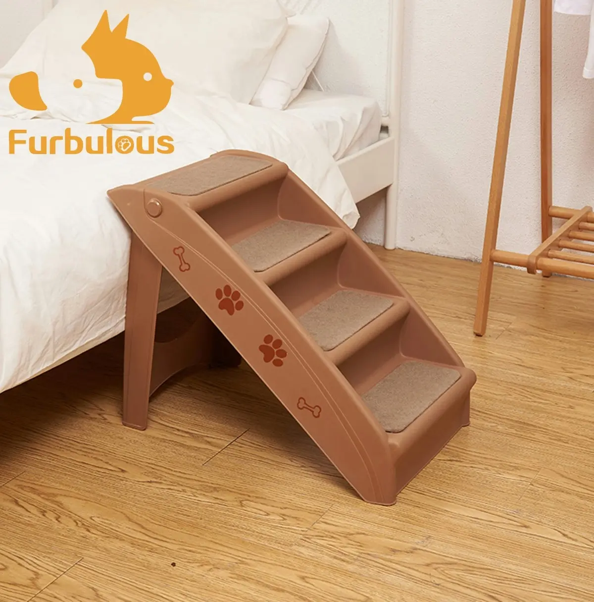 Furbulous Foldable Pet Stairs Portable Lightweight Indoor Ladder for Dog or Cat