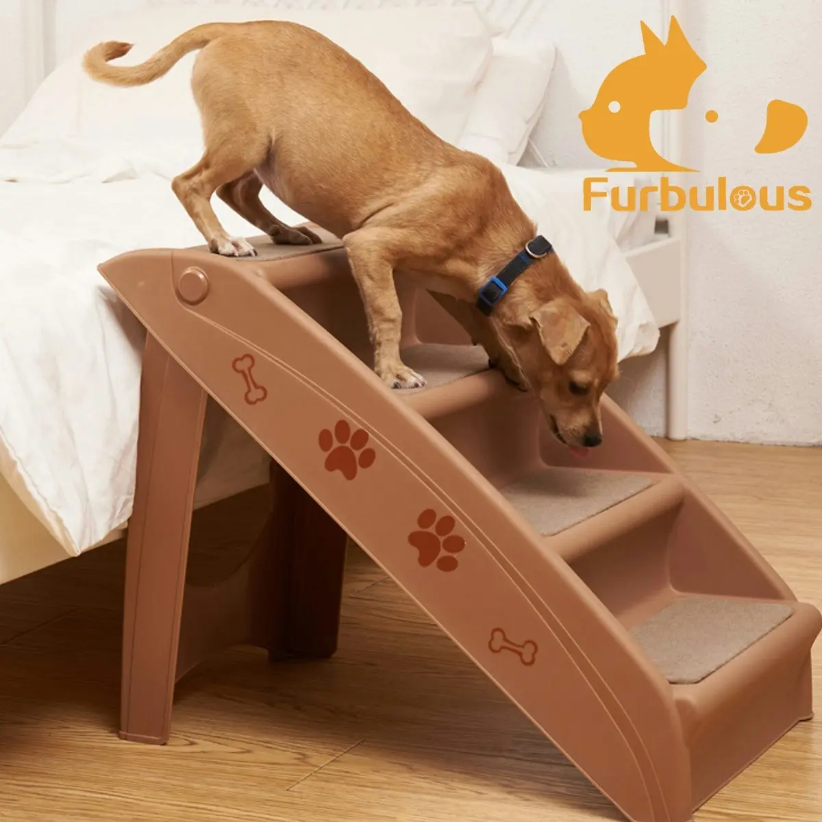 Furbulous Foldable Pet Stairs Portable Lightweight Indoor Ladder for Dog or Cat