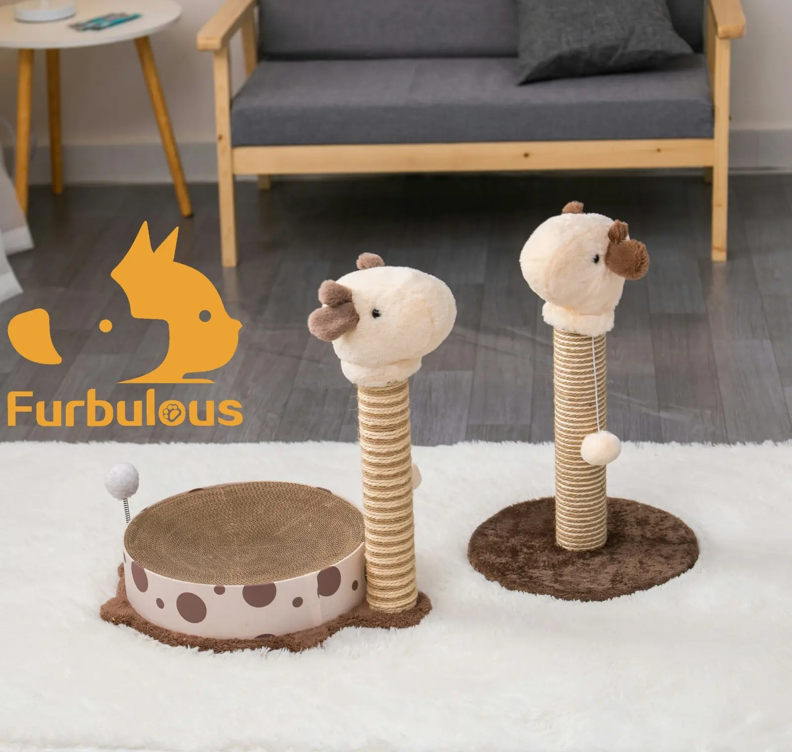 Furbulous Giraffe Cat Scratching Post Sisal Vertical Cat Scratcher Toy