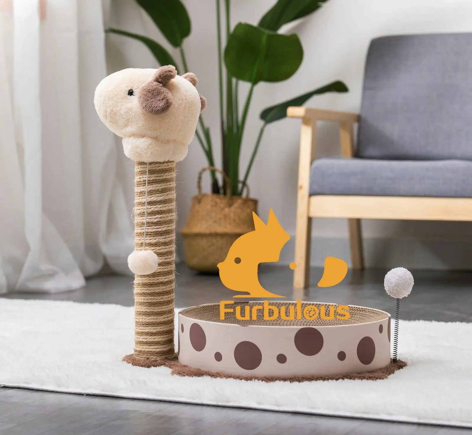 Furbulous Giraffe Cat Scratching Post Sisal Vertical Cat Scratcher Toy