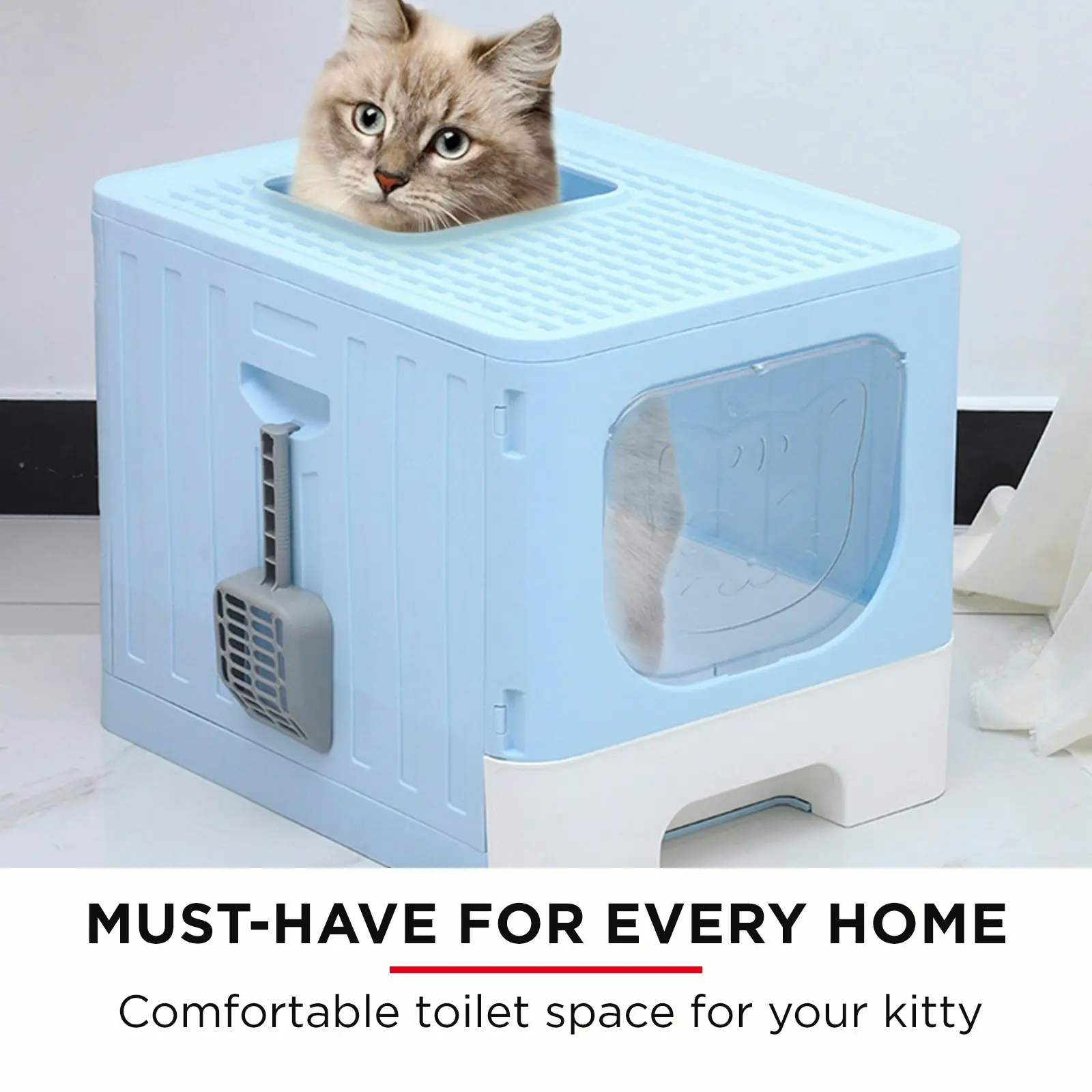 Furbulous Large Anti-Splashing Enclosed Cat Drawer Litter Box - Blue